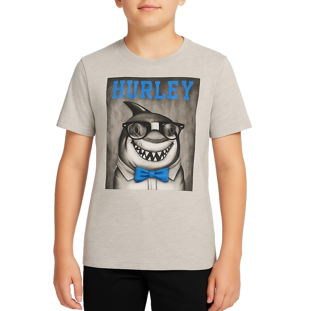 HURLEY Grey Graphic Tee Shark Logo Boys Size‎ 10/12